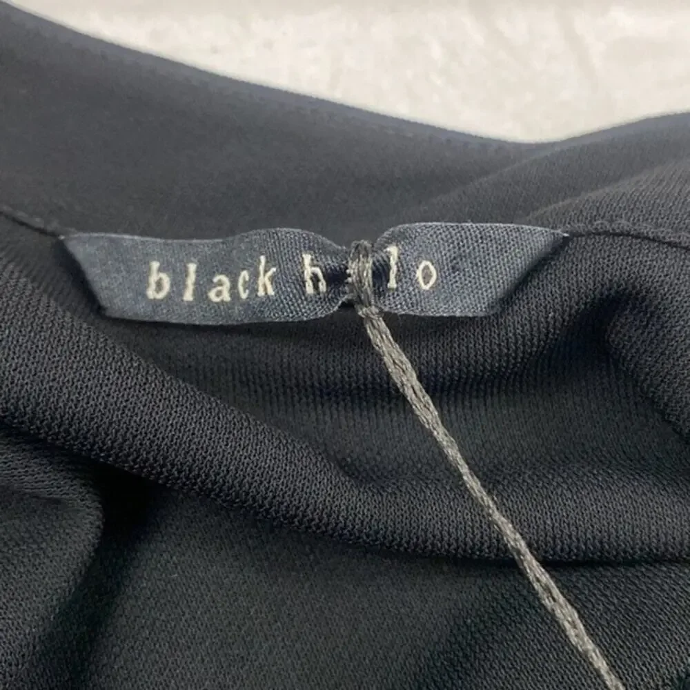 Black Halo Dress Black Long Sleeve Sheath Dress Tie Neck Pleated Size Medium New
